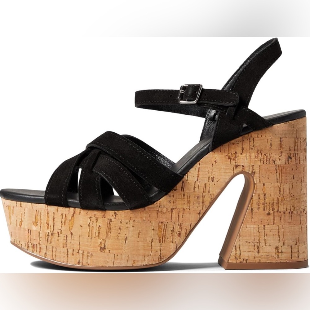 Free People Lisbon Black Suede Platform Sandals Sz. 40 - Picture 2 of 11